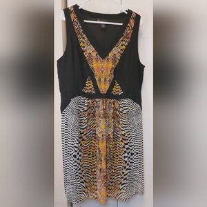 Lane Bryant Women's Sheer Lined V Neck Multicolored Aztec Print Dress Size 18